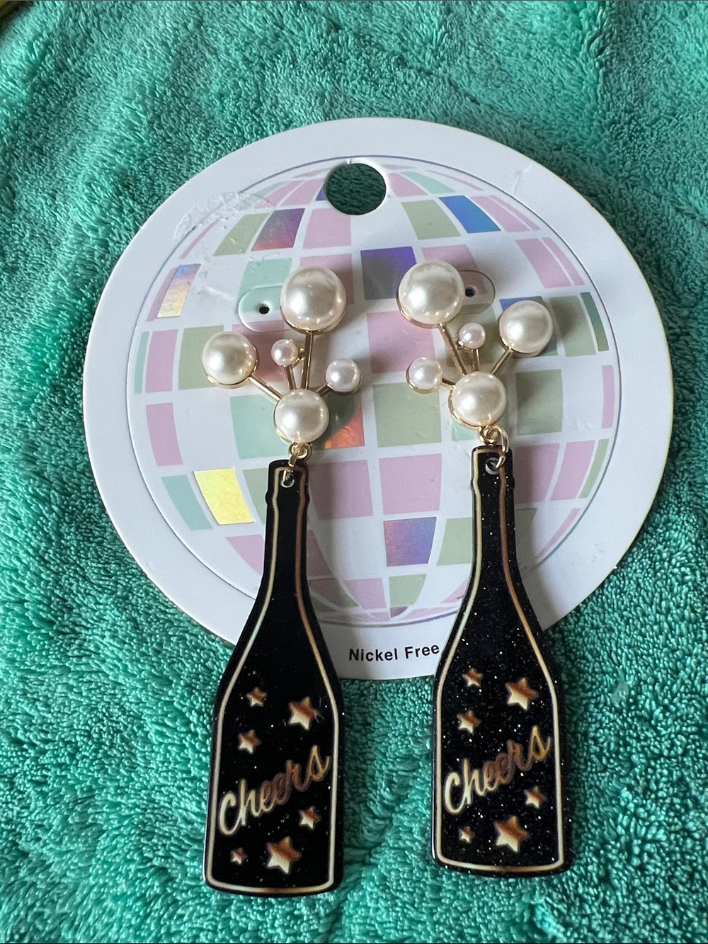 F&F Black Bottle Drop Earrings with Pearl Cluster Tops